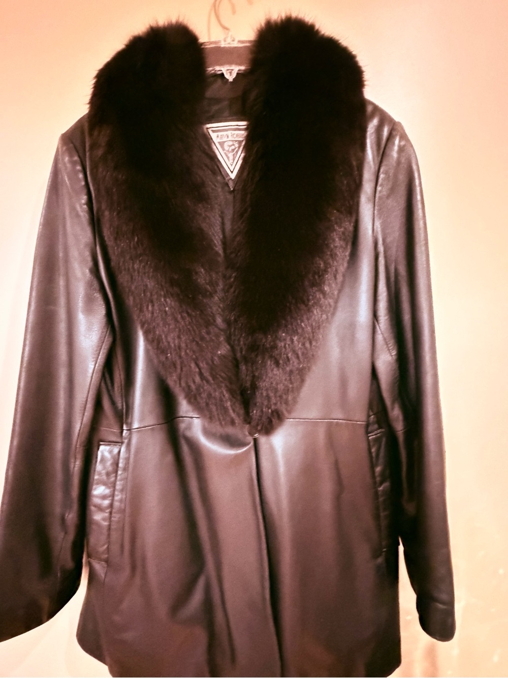 Marvin Richards Black Leather Jacket with Dark Fur Collar
